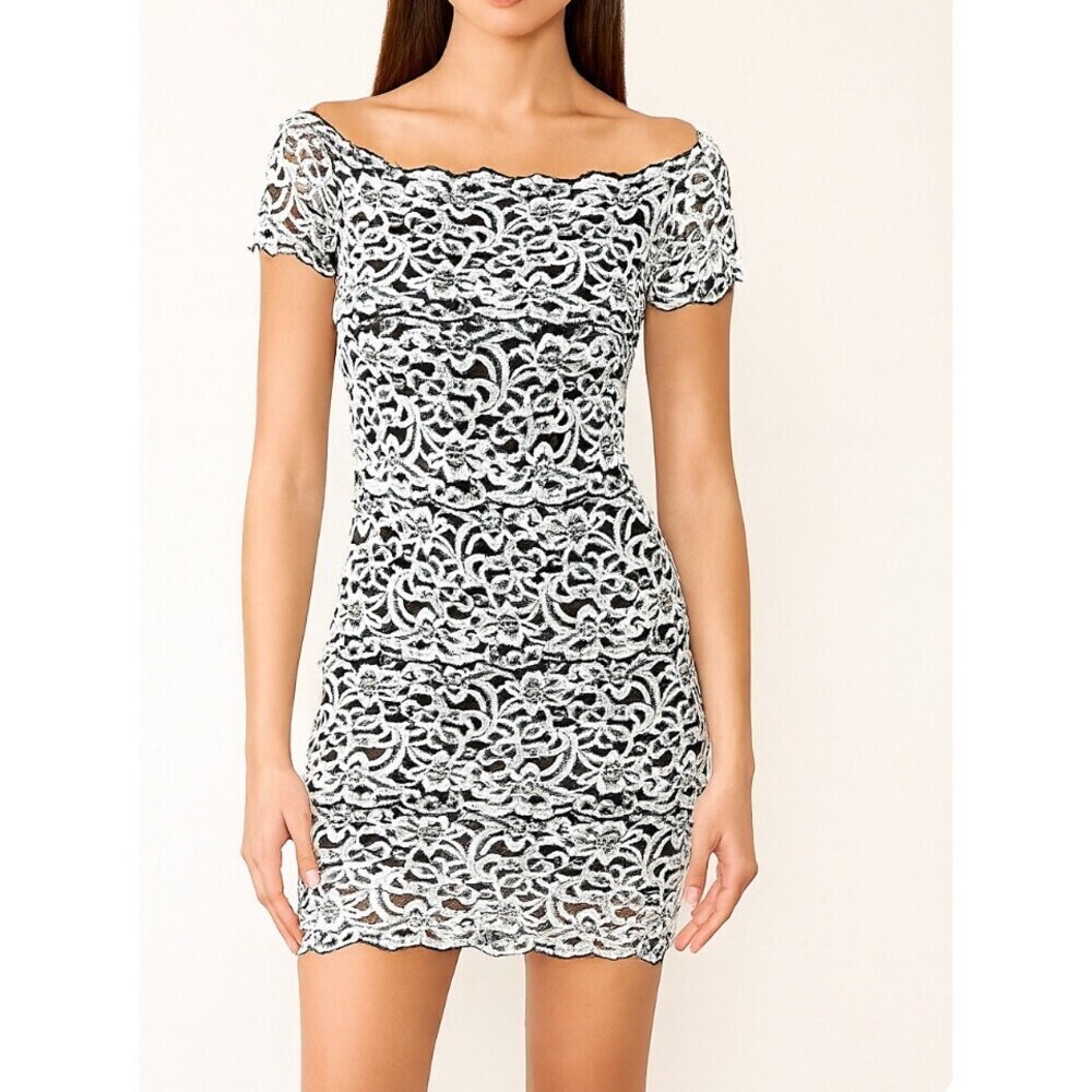 White House Black Market black & white bodycon mini dress stretch material SZ XS